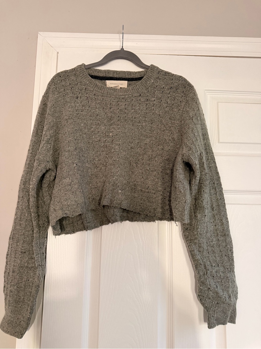 Cropped Crewneck Sweater in Heather Gray